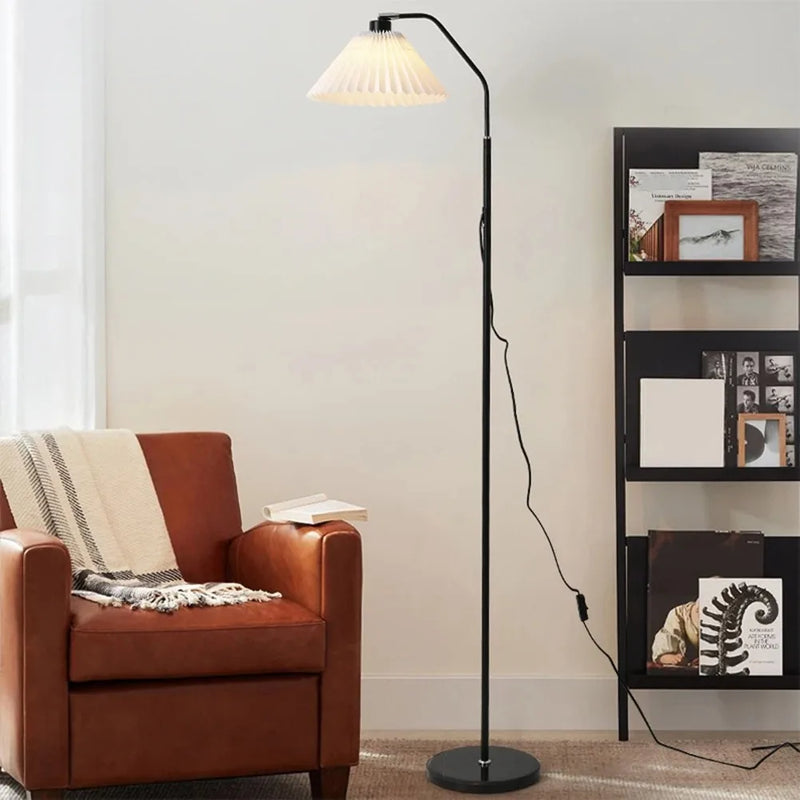 Axyaa Pleated Lampshade Floor Lamp: Nordic Sofa Vertical Lamp for Living Room, Bedroom, and Book Reading