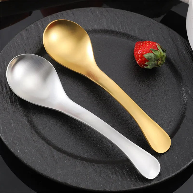 Axyaa Stainless Steel Long Handle Soup Ladle Golden Rice Spoon Kitchen Tableware
