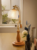 Axyaa Classic Vintage LED Table Lamp with Wood Base and Glass Shade