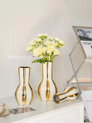 Axyaa Gold Ceramic Vases with Water-based Rose Arrangements, Elegant Décor for Dining & Living Rooms