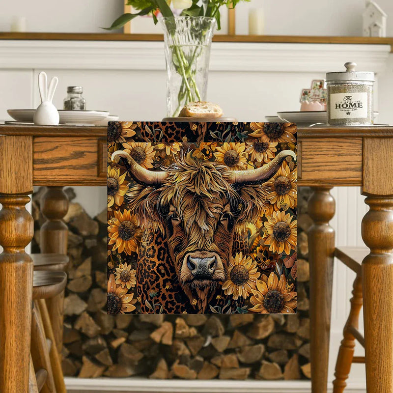 Axyaa Floral Cow Table Runner for Kitchen Dining Decor
