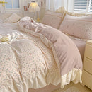 Axyaa Pink Checkered Lace Duvet Set: 1 Duvet, 2 Pillowcases, Bed Sheet.