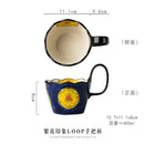 Axyaa Ceramic Handlebar Cup 400ML - Hand Drawn, Couple Coffee Tea Mug