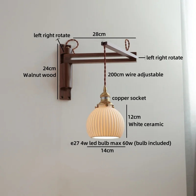 Axyaa Walnut Wood LED Wall Lamps Switch Ceramic Japan Style Kitchen Stair Light