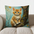 Axyaa Cute Orange Cat Forest Flowers Pillow Cover