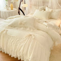 Axyaa 2025 White Bedding Set with Ruffles - Duvet Cover, Pillowcases, Sheet