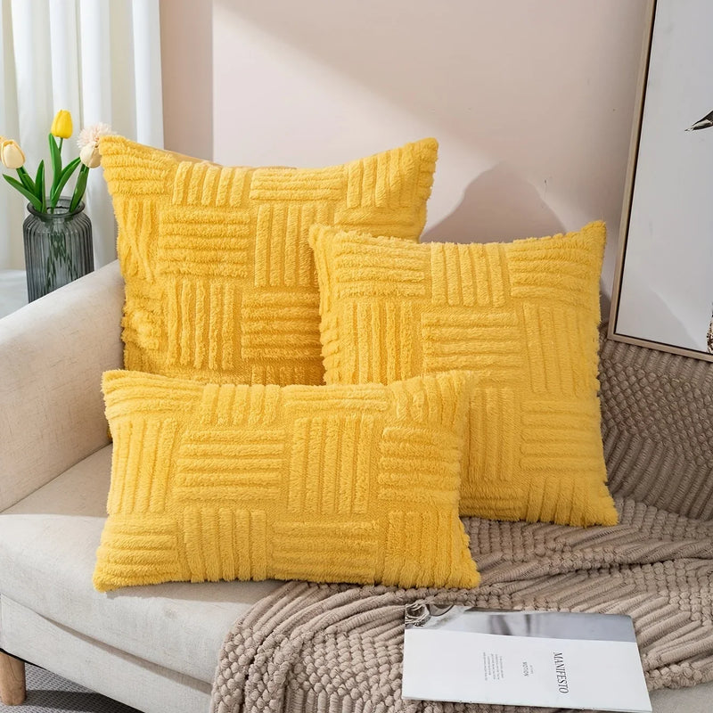 Yellow Snowflake Velvet Throw Pillowcase by Axyaa: Boho Home Decor for Sofa & Living Room