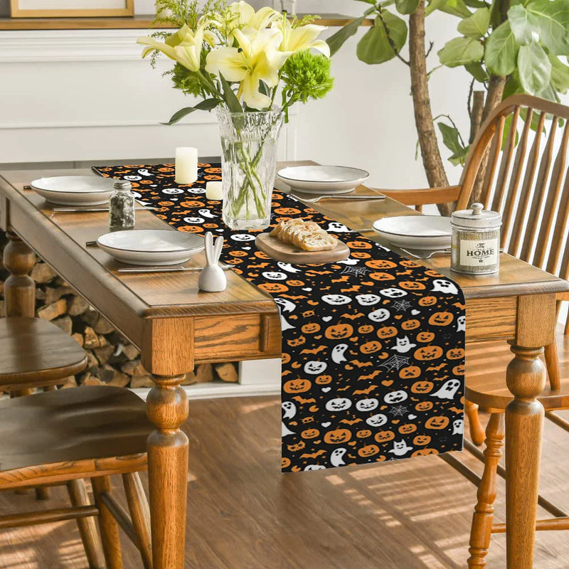 Axyaa Halloween Pumpkin Ghost Table Runner - Festive Farmhouse Decor