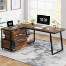 Axyaa Industrial L-Shaped Computer Desk with Drawers and Shelves