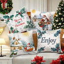 Axyaa Winter Holiday Pillowcase - Festive Snowman & Santa Claus Sofa Cushion Cover