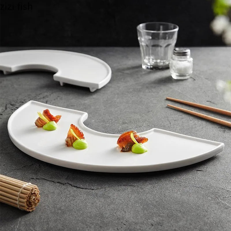 Axya White Ceramic Dining Plate for Restaurant, Sushi, Dessert, Pasta - Molecular Cuisine