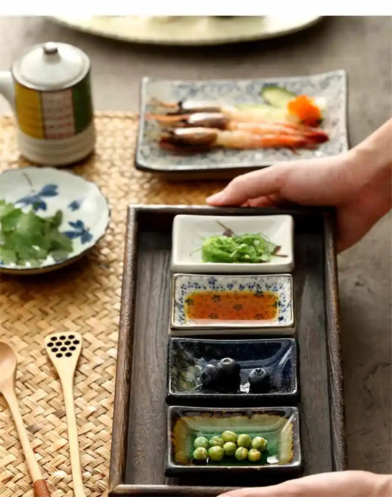 Axya Ceramic Sushi Sauce Dish Set - Japanese Style Cherry Blossom Tray