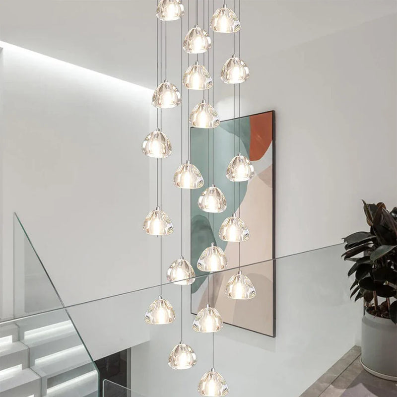 Axyaa Modern Crystal Ball LED Chandelier for Stairway, Living Room, and Loft Kitchen Lighting
