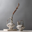 Axyaa Geometric Graffiti Pattern Ceramic Vase with Handle for Home Decor