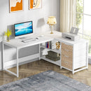 Axyaa L-Shaped Computer Desk with Storage Drawers and Shelves