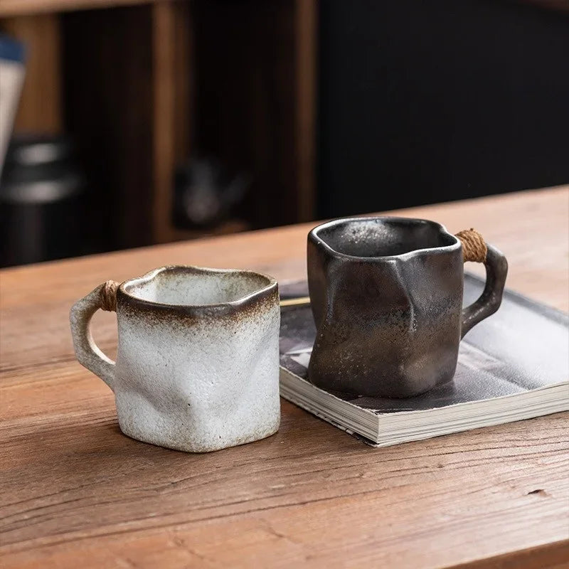 Axyaa Retro Ceramic Coffee Cup Set – 300ml Irregular Shape Drinkware Mug