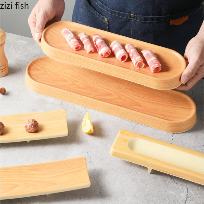 Axya Wood Grain Melamine Sushi Plate Set