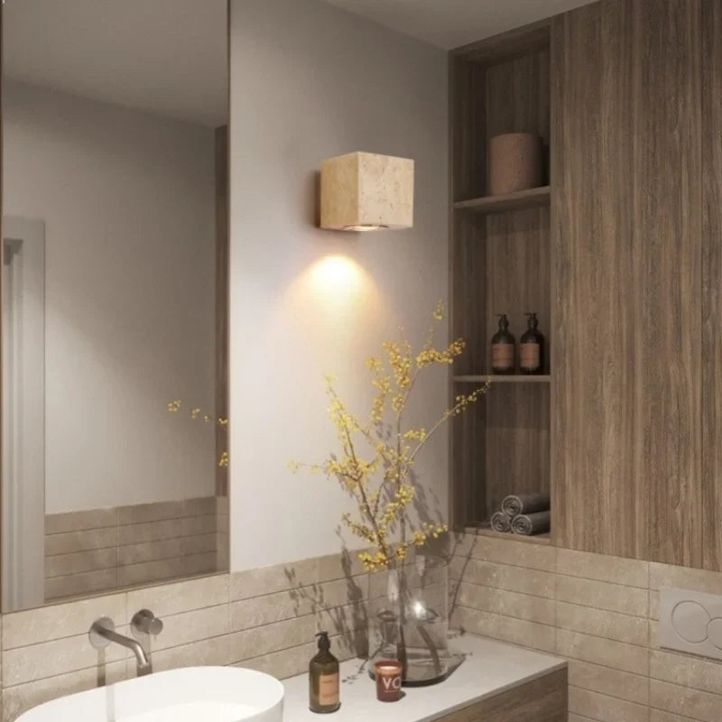 Axyaa Nordic LED Wall Lights Yellow Travertine Glass Decoration Bedside Lamps