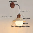 Axyaa White Glass LED Wall Lights Yellow Travertine Switch Wood Sconce