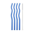 Axyaa Glass Straws - 5Pcs Colorful, Eco-Friendly Wavy Design for Juice & Cocktails