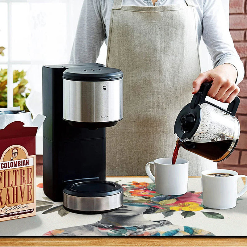 Axyaa Floral Drying Mat: Non-Slip Absorbent Placemat for Kitchen Counters & Tables