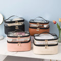 Axyaa Double Layer PU Cosmetic Bag - Large Capacity Travel Toiletry Storage