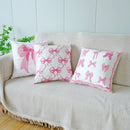 Axyaa Pink Bow Embroidery Flannel Pillowcase - Soft Polyester Sofa Cushion Cover