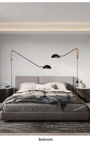Axyaa Golden Long Arm Wall Lamp: Adjustable Bedroom Sconce for Stylish Living.
