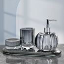 Axya Crystal Bathroom Kit: Soap Bottle, Pump Dispenser, Soap Dish, Toilet Storage Bin