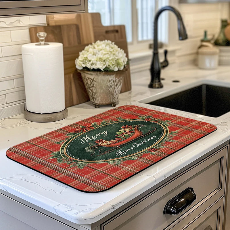 Axyaa Christmas Drain Pad: Non-slip, Heat Resistant Tableware Drying Mat for Kitchen Counter