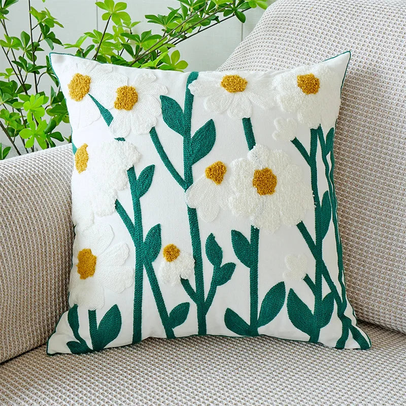 Axyaa Wild Floral Plant Embroidery Pillow Cover, 45x45cm, Country Style