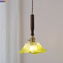 Axyaa Walnut Copper LED Pendant Lights with Knob Switch, Modern Style for Bar, Bedroom, Dining Room
