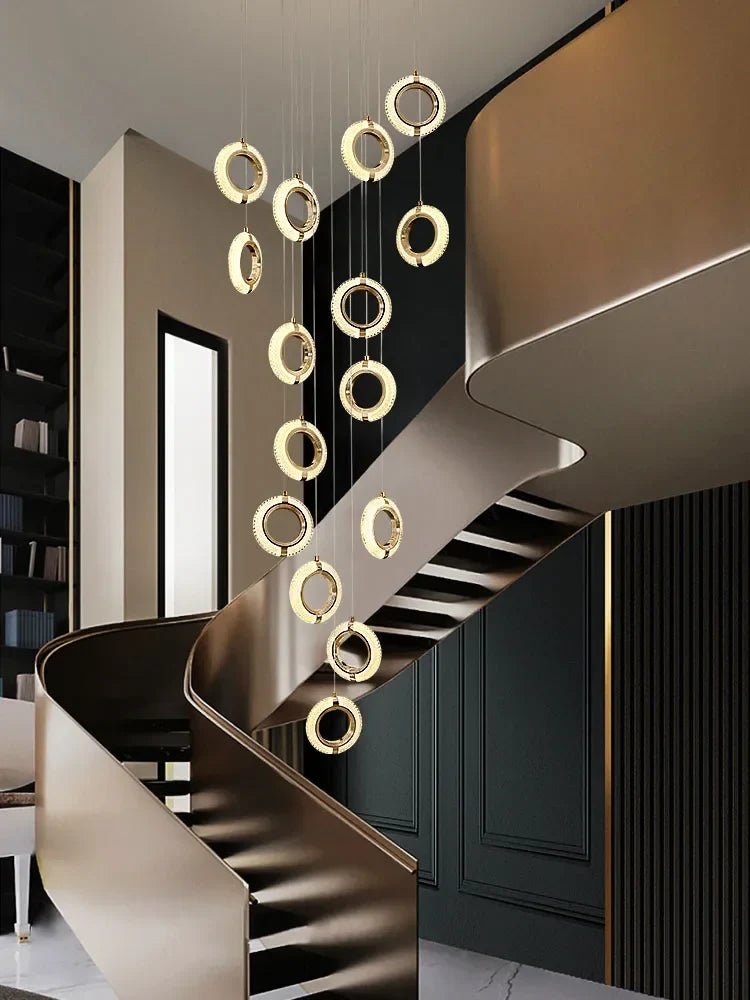 Axyaa Luxury Crystal LED Chandelier - Modern Gold Round Hanging Ceiling Light