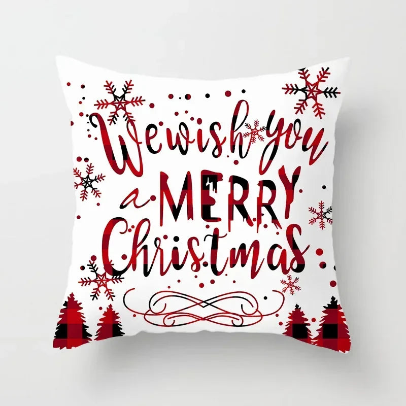 Red Flake Snow Deer Cushion Cover Set by Axyaa for Festive Home Decor