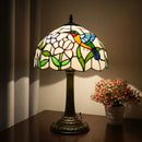 Axyaa Hummingbird Flower Desk Lamp, Modern Stained Glass Shade, Metal Base