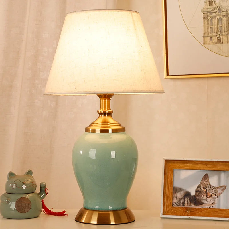 Axyaa Simple Modern New Chinese Ceramic Table Lamp for Bedroom and Living Room