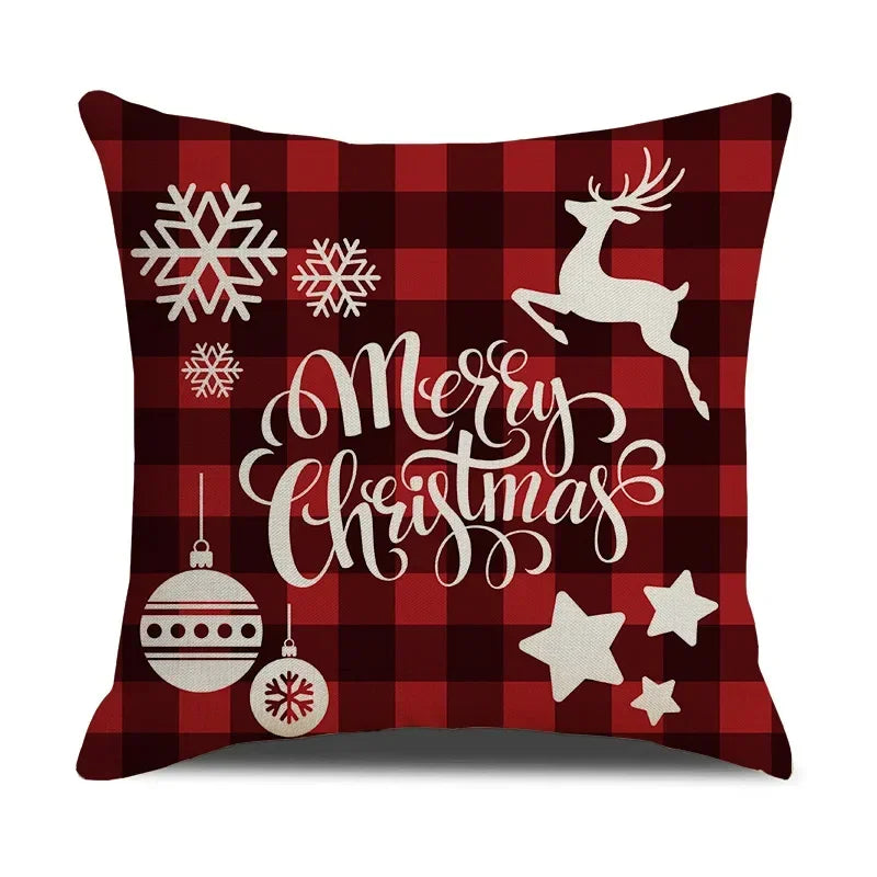 Axyaa Christmas Linen Print Throw Pillow Cover for Home Sofa, Living Room and Bedroom