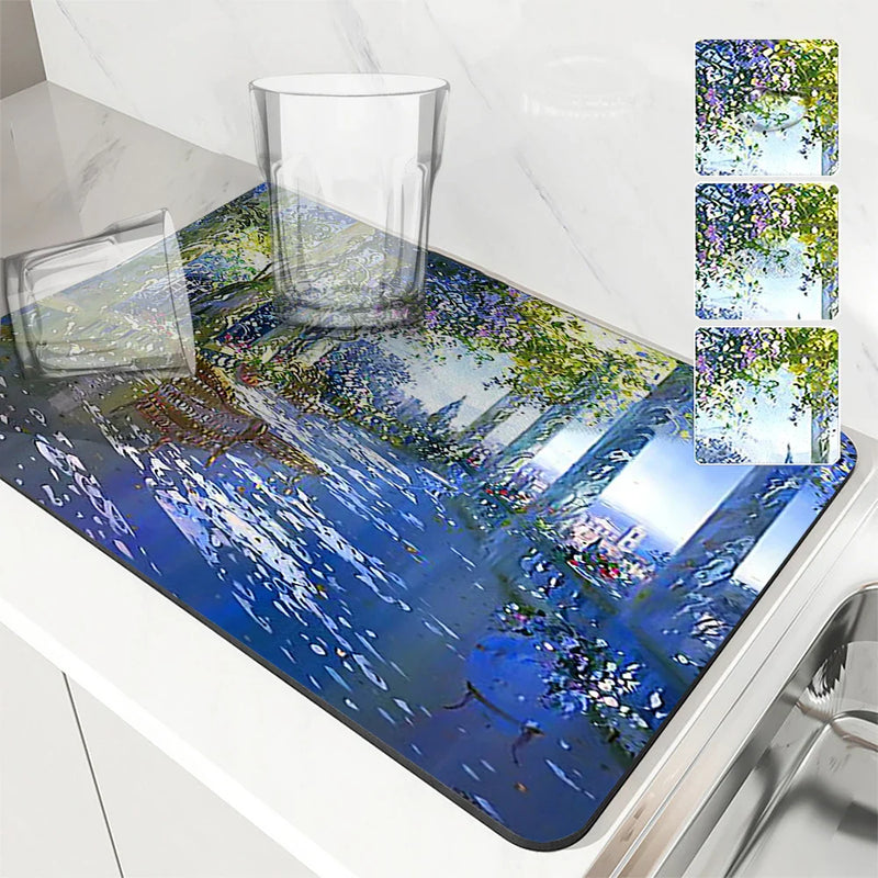 Axyaa Watercolor Buildings Drying Mat