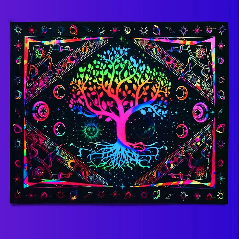 Axyaa Psychedelic Tree of Life Fluorescent Tapestry UV Wall Hanging