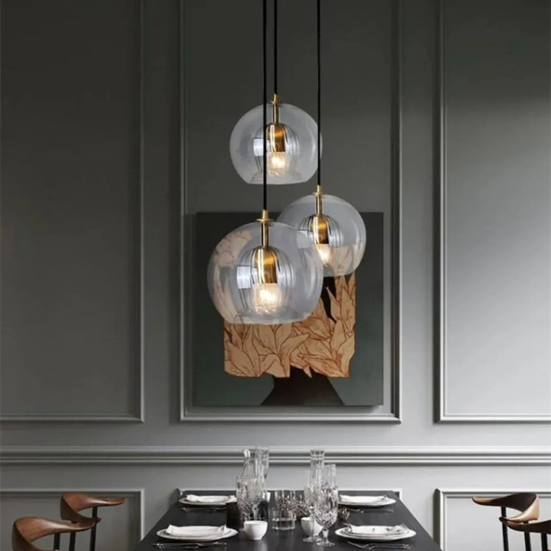 Axyaa Glass Amber/Clear LED Pendant Light for Kitchen Living Room, Modern Industrial Fixture