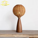 Axyaa Solid Wood LED Table Lamp with Rattan Lampshade for Cozy Spaces