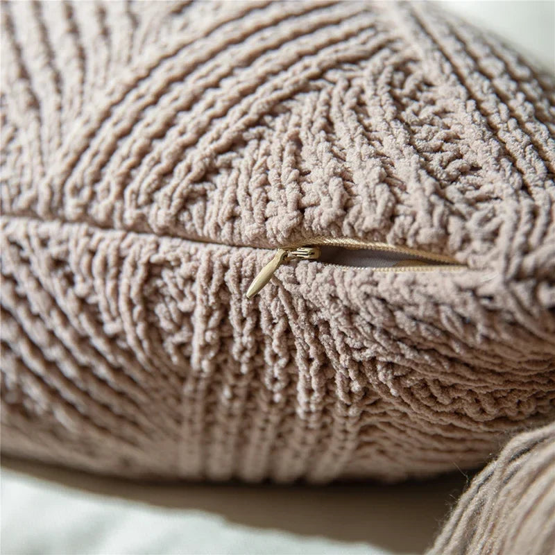 Axyaa Twill Knit Cushion Cover 45x45cm - Solid Pillow Case with Tassels