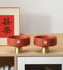 Axyaa Ceramic Candy Plate High Foot Snack Tea Plate Red Chinese Fruit Plate