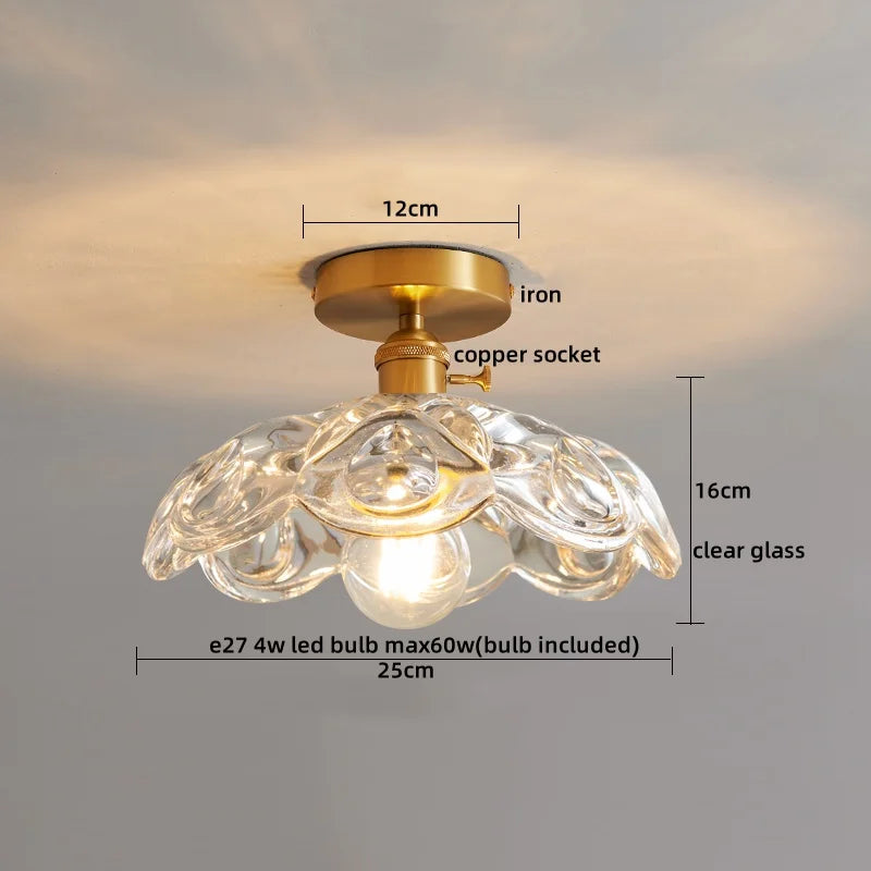 Axyaa Glass Copper LED Ceiling Light Fixture Simple Art Bedroom Living Room Chandelier
