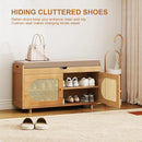 Axyaa Bamboo Shoe Storage Bench with Padded Seat and Doored Cabinet