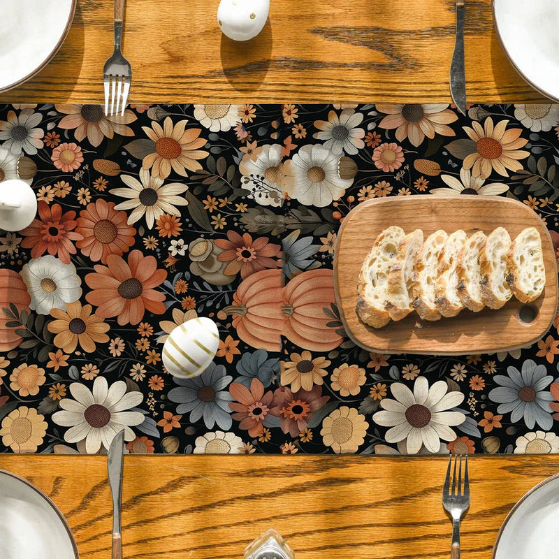 Axyaa Thanksgiving Flower Table Runner - Home Kitchen Dining Decor