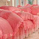 Axyaa Flannel Lace Bed Skirt Set - Thick Warm Quilt Cover Kit