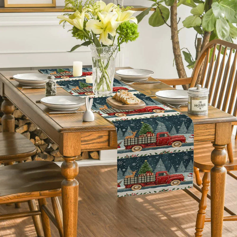 Axyaa Christmas Table Runner Farmhouse Kitchen Decor Dining Holiday Party