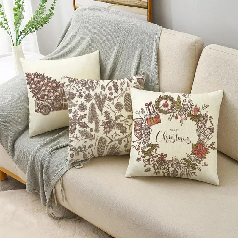 Axyaa Christmas Linen Cushion Cover Merry Gifts 18*18in