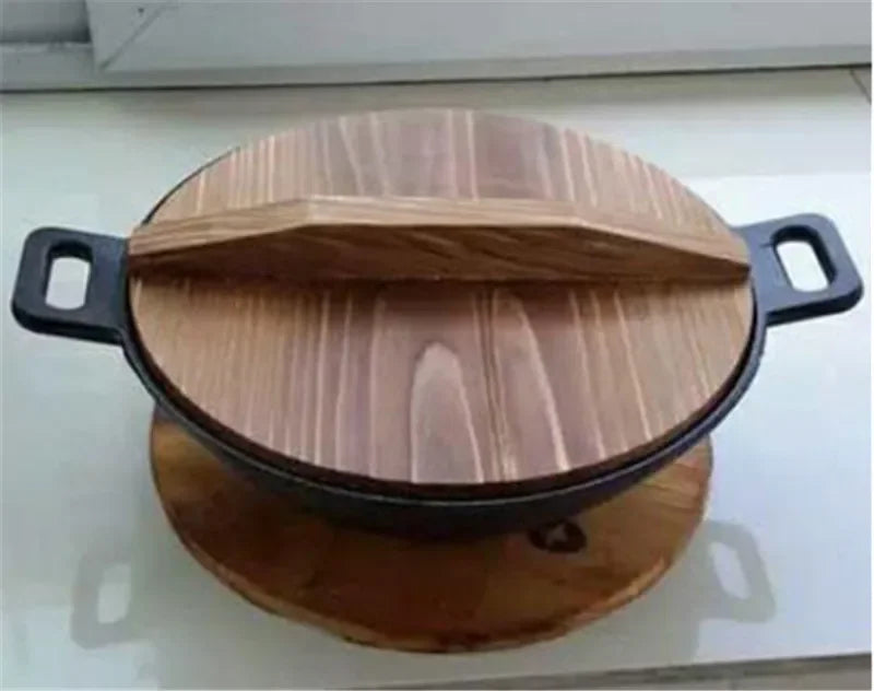 Axya Handmade Fir Wood Wok Lid for Iron Pans and Pots